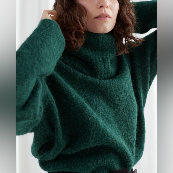Oversized Green Turtleneck Sweater Wool/Mohair Blend & other stories L NWOT - Picture 2 of 5